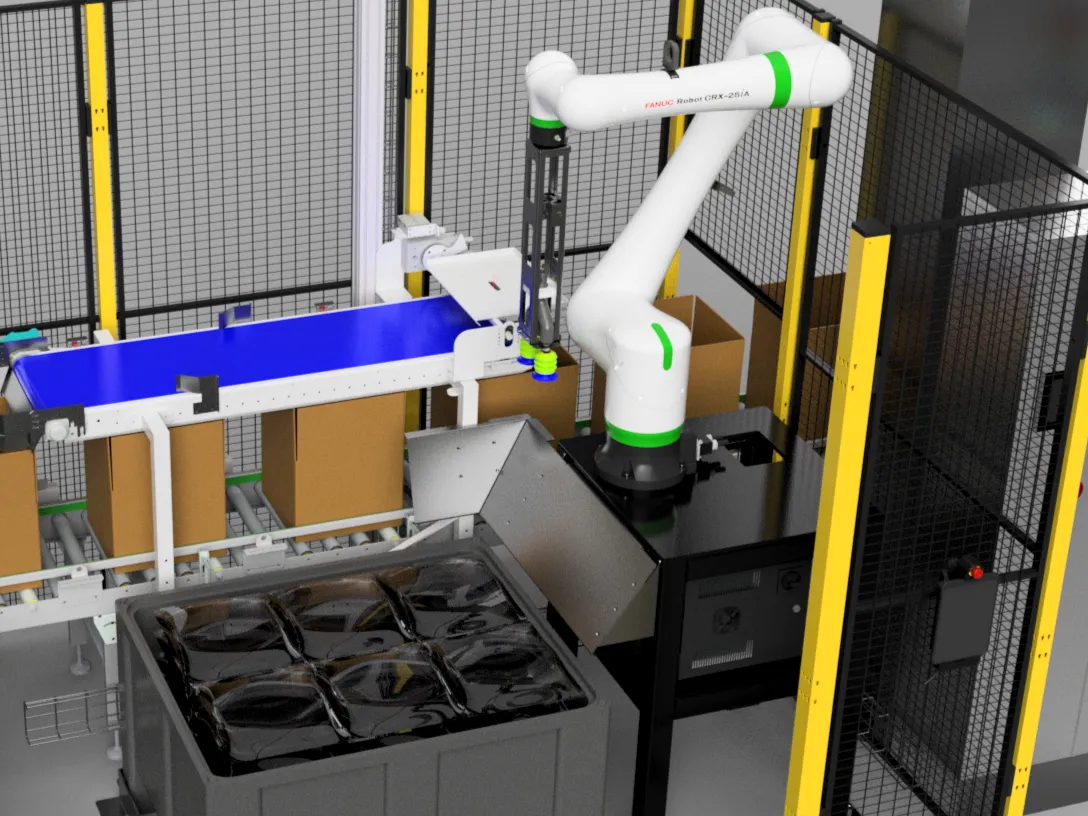 Robot pakt met Pickit-visie een onderdeel uit een ongesorteerde krat