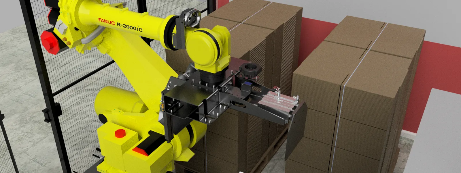 Robotcel legt een dozenbundel op de dozenopzetter